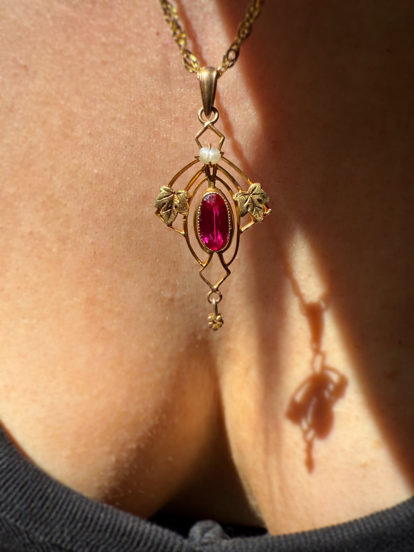 Antique Ruby Lavaliere Pendant (Art Nouveau)
