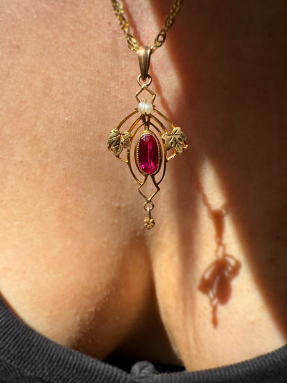 Antique Ruby Lavaliere Pendant (Art Nouveau)